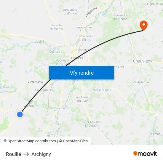 Rouillé to Archigny map