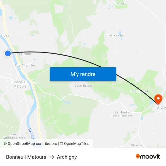 Bonneuil-Matours to Archigny map