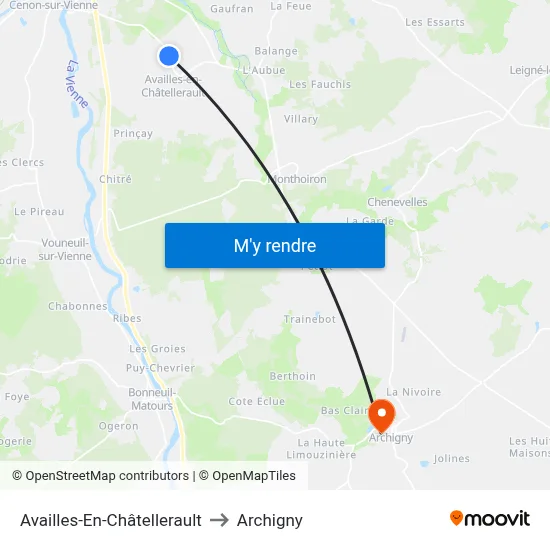 Availles-En-Châtellerault to Archigny map