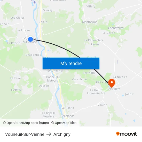 Vouneuil-Sur-Vienne to Archigny map