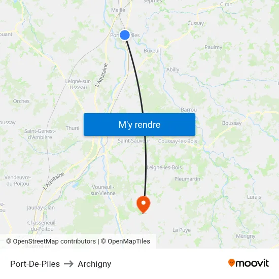 Port-De-Piles to Archigny map