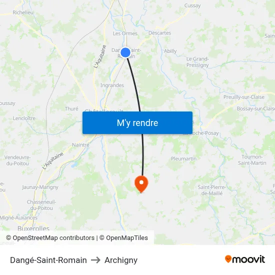 Dangé-Saint-Romain to Archigny map