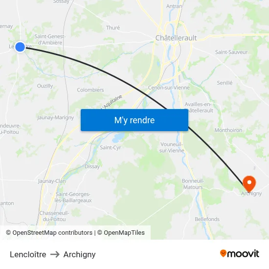 Lencloître to Archigny map