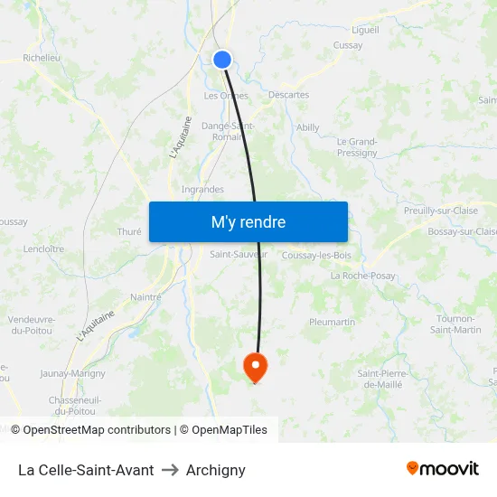 La Celle-Saint-Avant to Archigny map