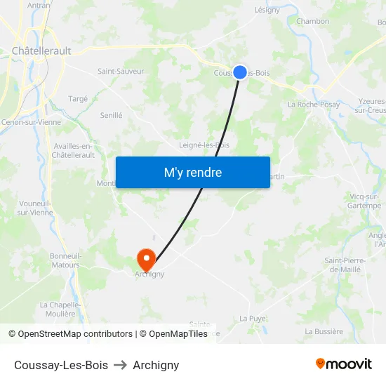 Coussay-Les-Bois to Archigny map