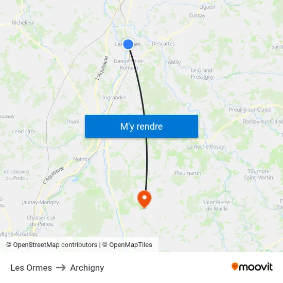 Les Ormes to Archigny map