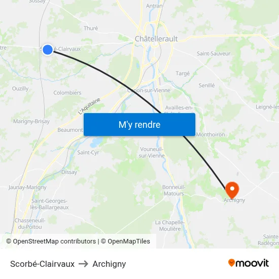 Scorbé-Clairvaux to Archigny map