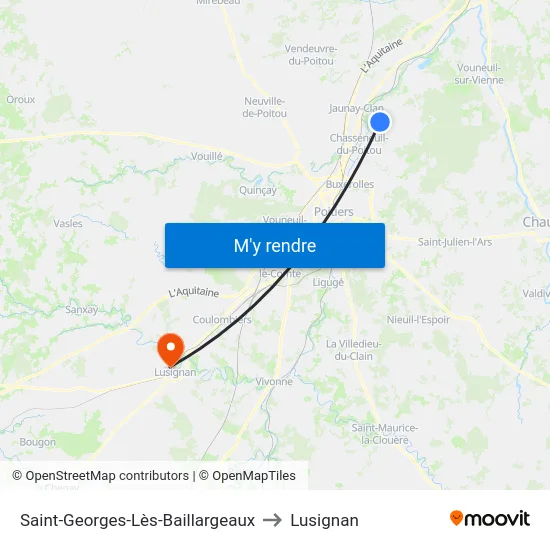 Saint-Georges-Lès-Baillargeaux to Lusignan map
