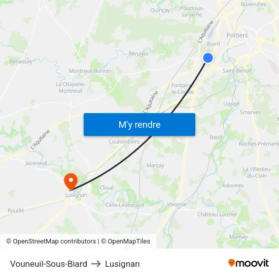 Vouneuil-Sous-Biard to Lusignan map