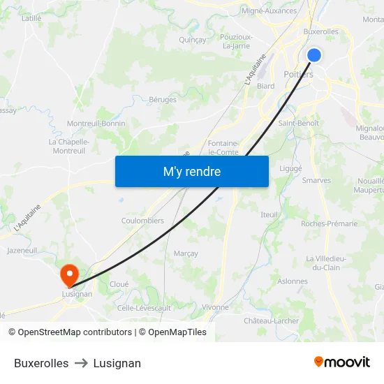 Buxerolles to Lusignan map