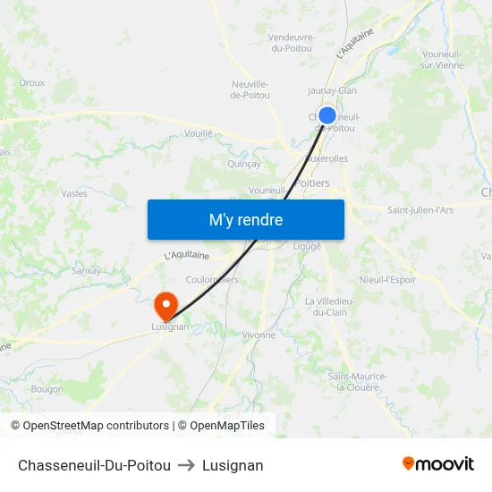 Chasseneuil-Du-Poitou to Lusignan map