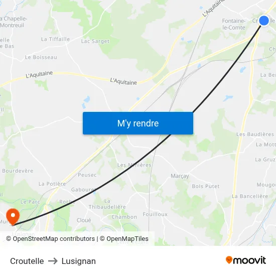 Croutelle to Lusignan map