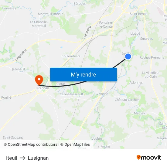 Iteuil to Lusignan map