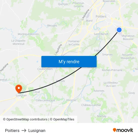 Poitiers to Lusignan map