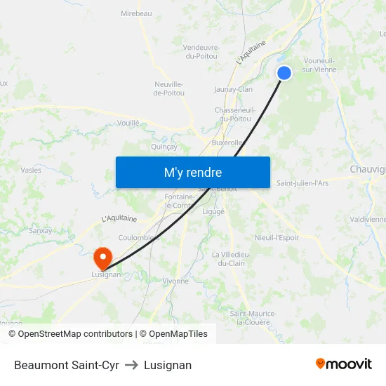 Beaumont Saint-Cyr to Lusignan map