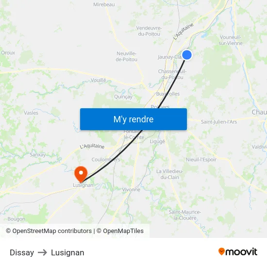 Dissay to Lusignan map