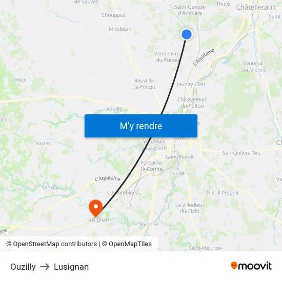 Ouzilly to Lusignan map