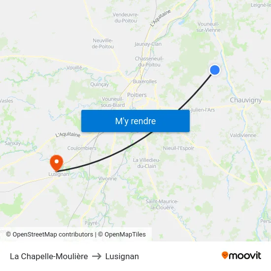 La Chapelle-Moulière to Lusignan map