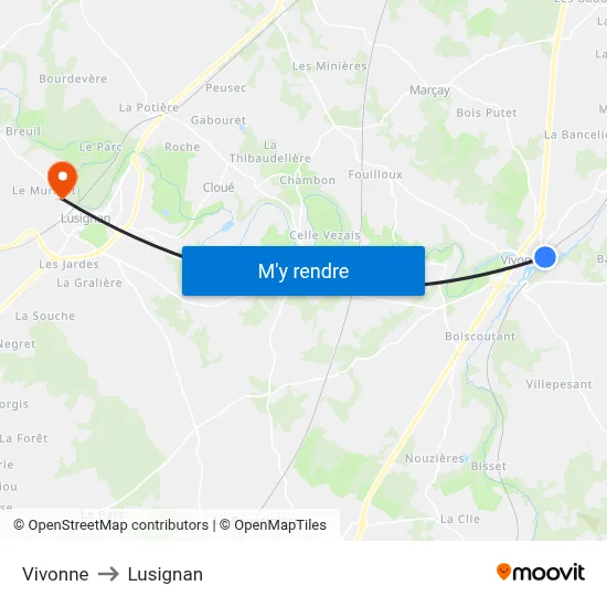 Vivonne to Lusignan map