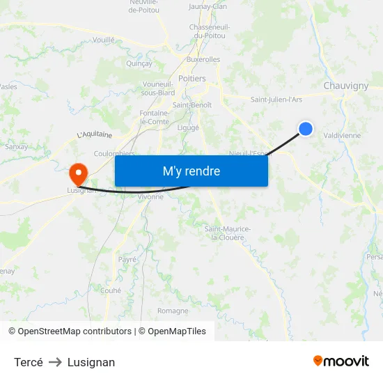 Tercé to Lusignan map