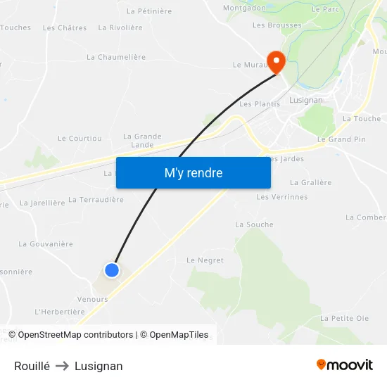 Rouillé to Lusignan map