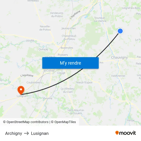 Archigny to Lusignan map