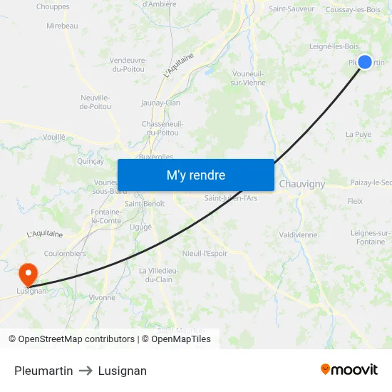 Pleumartin to Lusignan map