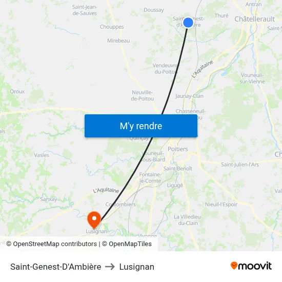 Saint-Genest-D'Ambière to Lusignan map