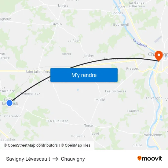 Savigny-Lévescault to Chauvigny map