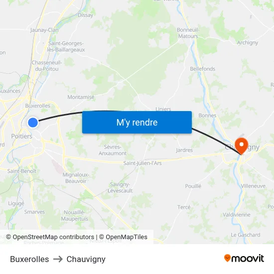 Buxerolles to Chauvigny map