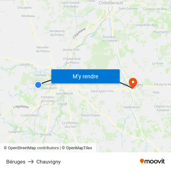 Béruges to Chauvigny map