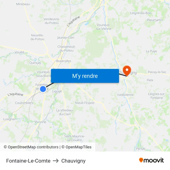 Fontaine-Le-Comte to Chauvigny map