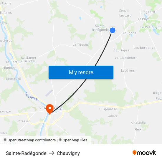 Sainte-Radégonde to Chauvigny map