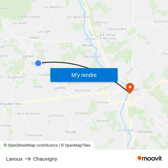 Lavoux to Chauvigny map