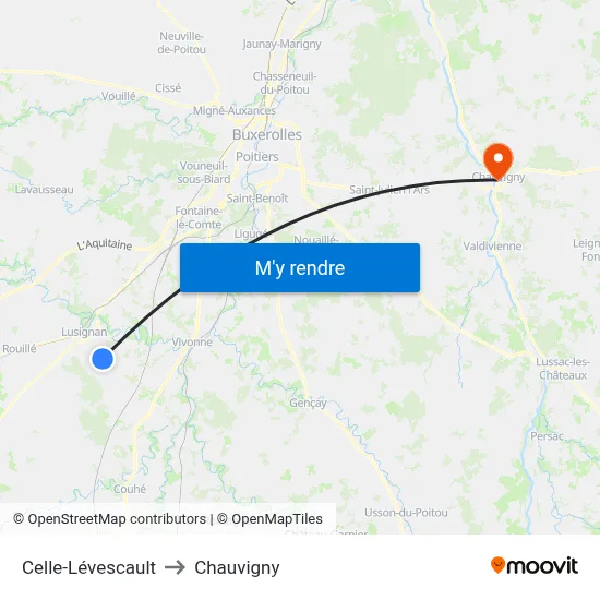Celle-Lévescault to Chauvigny map