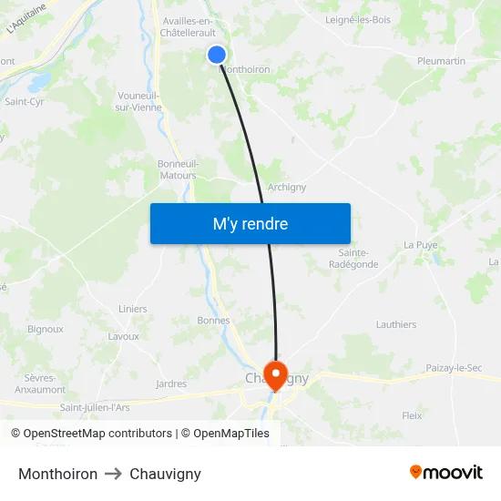 Monthoiron to Chauvigny map