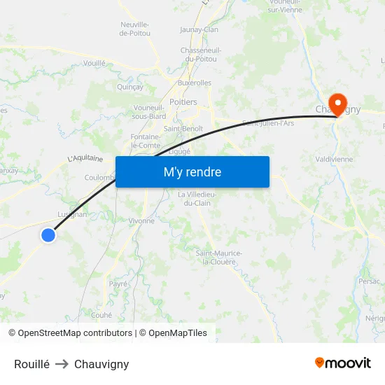 Rouillé to Chauvigny map