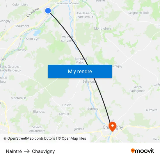 Naintré to Chauvigny map