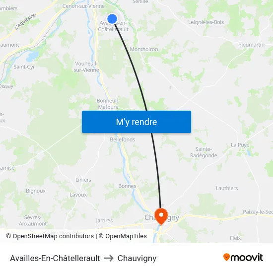 Availles-En-Châtellerault to Chauvigny map