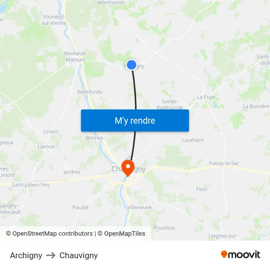 Archigny to Chauvigny map