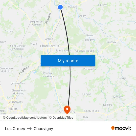 Les Ormes to Chauvigny map