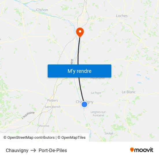 Chauvigny to Port-De-Piles map