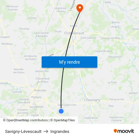 Savigny-Lévescault to Ingrandes map