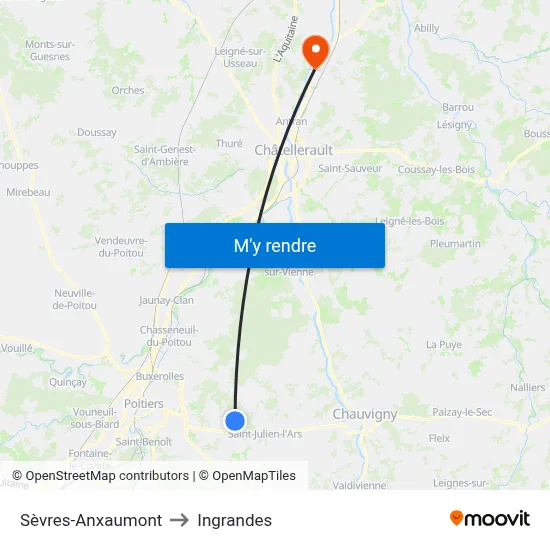 Sèvres-Anxaumont to Ingrandes map