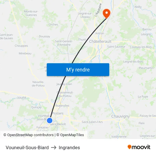 Vouneuil-Sous-Biard to Ingrandes map