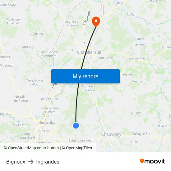 Bignoux to Ingrandes map