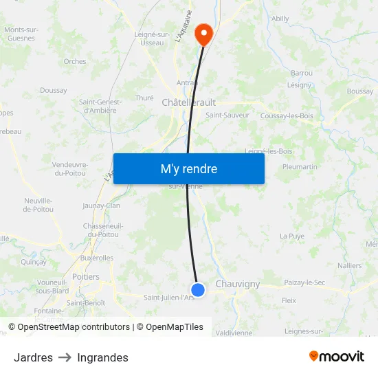 Jardres to Ingrandes map