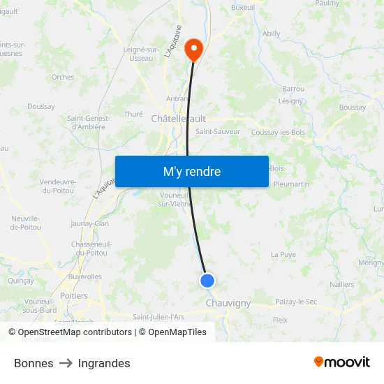 Bonnes to Ingrandes map