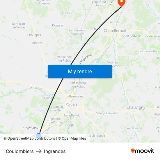 Coulombiers to Ingrandes map