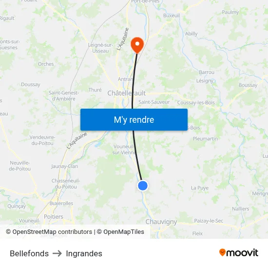 Bellefonds to Ingrandes map